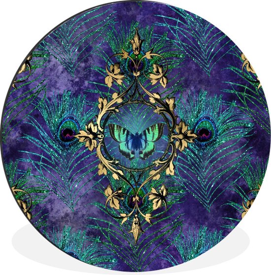 Cercle mural - Aluminium - Motif - Plumes de paon - Violet - ⌀ 30 cm