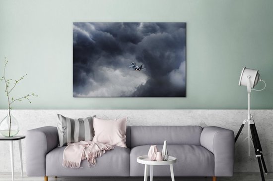 Avion de chasse vole dans les airs 180x120 cm - Tirage photo sur toile (Décoration murale salon / chambre) XXL / Groot format!