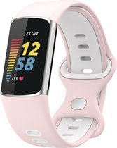 Bandje Voor Fitbit Charge 5 - Dubbel Sport Band - Pink Sand Wit (Roze) - One Size - Horlogebandje, Armband