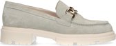 Manfield - Dames - Lichtgroene suède loafers met chain - Maat 40