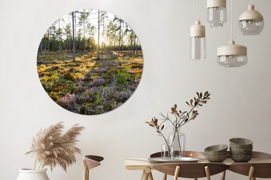 Cercle de papier peint - Arbres sur un paysage de bruyère - ⌀ 120 cm - Cercle de mur - Autocollant - Sticker papier peint XXL