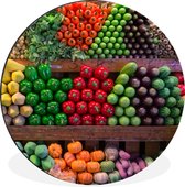 WallCircle - Wandcirkel - Muurcirkel - Groente - Fruit - Kraam - Thailand - Aluminium - Dibond - ⌀ 30 cm - Binnen en Buiten