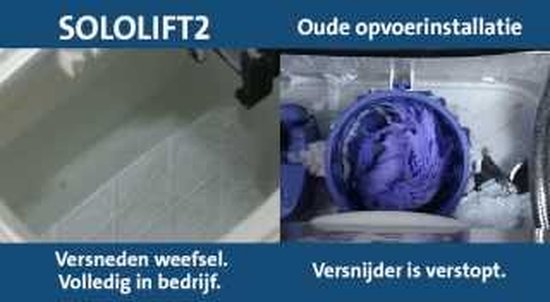Voor en na: SOLOLIFT2 oude opvoerinstallatie met versneden weefsel en verstopte versnijder.
