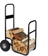 Relaxdays brandhout kar - staal - houtopslag binnen buiten - brandhoutrek wielen - 60 kg