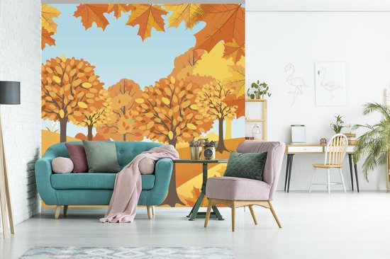 Papier peint photo peint vinyle - Une illustration d'arbres d'automne largeur 300 cm x hauteur 300 cm - Tirage photo sur papier peint (disponible en 7 tailles)