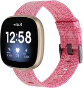 Nylon Smartwatch bandje - Geschikt voor  Fitbit Sense geweven nylon gesp band - roze - Maat: S - Strap-it Horlogeband / Polsband / Armband