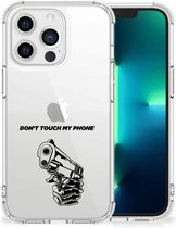 Telefoonhoesje Geschikt voor iPhone 13 Pro Leuk TPU Backcase met transparante rand Gun Don't Touch My Phone