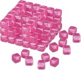 Relaxdays herbruikbare ijsblokjes - 100 stuks - kunststof ijsklontjes vierkant - gekleurd - roze
