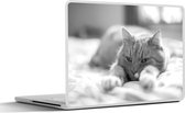 Sticker pour ordinateur portable - 13,3 pouces - Chat se reposant sur le lit - noir et blanc