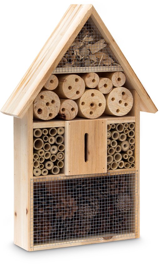 Relaxdays insectenhotel hout - bijenhotel vlinderhuis tuin