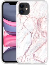 Geschikt voor Apple iPhone 11 Hoesje White Pink Marble - Designed by Cazy