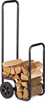 Relaxdays brandhout kar - houtkar - houtrek - opslagrek - houtwagen - metaal - 60 kg