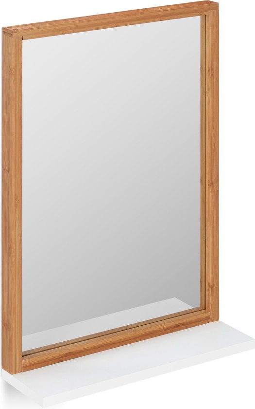 onstabiel veiling aankleden Relaxdays wandspiegel rechthoek - spiegel met plankje - badkamerspiegel -  bamboe - MDF | bol.com