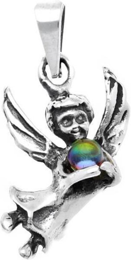 Zilveren Engel met glazen bol kettinghanger