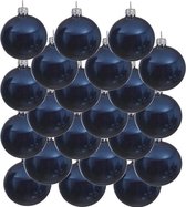 18x Donkerblauwe glazen kerstballen 6 cm - Glans/glanzende - Kerstboomversiering donkerblauw