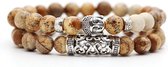 Kralen Armband met Buddha Beeld - Bruin - Natuursteen - Boeddha Sieraden - Heren Dames Armbanden - Cadeau voor Man