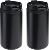 2x tasses thermos / tasses chauffantes noir métallique 290 ml - tasses isolantes thermo café / thé double paroi avec bouchon à vis