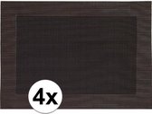 4x Placemats donkerbruin geweven/gevlochten met rand 45 x 30 cm - Bruine placemats/onderleggers tafeldecoratie - Tafel dekken