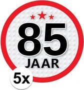 5x 85 Jaar leeftijd stickers rond 15 cm - 85 jaar verjaardag/jubileum versiering 5 stuks