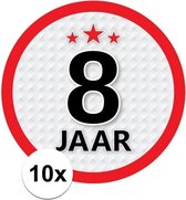 10x 8 Jaar leeftijd stickers rond 15 cm - 8 jaar verjaardag/jubileum versiering 10 stuks