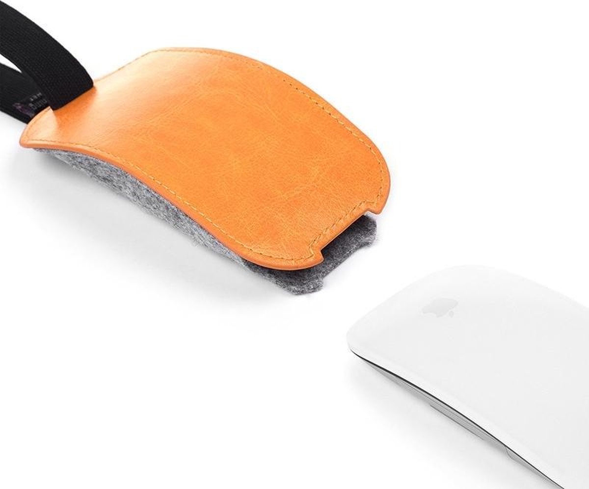 Europese stijl elastische PU leder bont gevoeld muis opbergtas voor Apple Magic Mouse 2