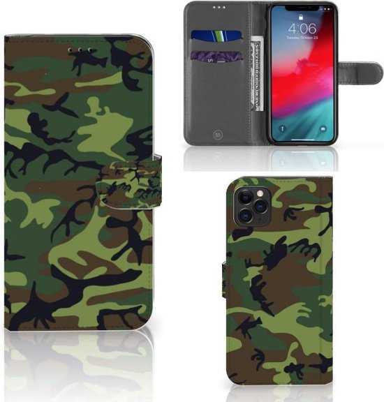 Portefeuille Apple iPhone 11 Pro Max Housse avec Fermeture magnétique Camouflage Foncé