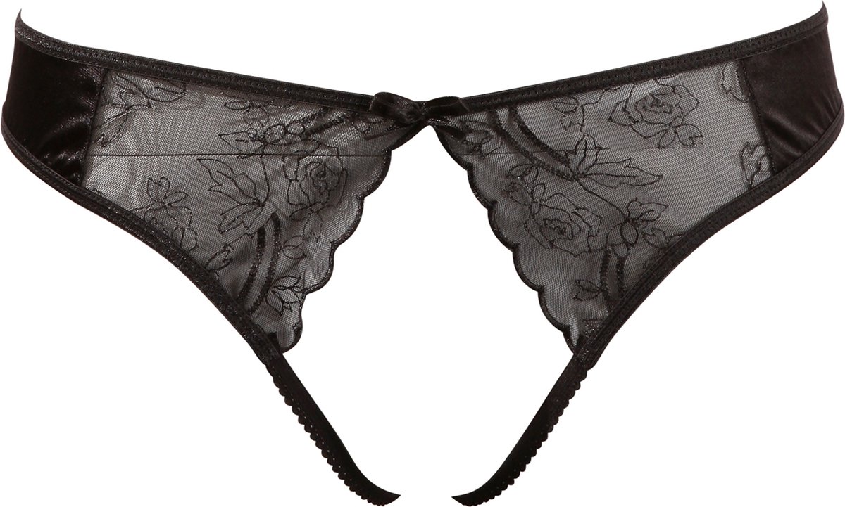 Goedkoopste Cottelli Collection – Kanten String met Toegankelijk Kruis Mooi Afgewerkt en Spannend – Maat XL – Zwart