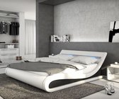 Bed Belana wit zwart 180x200 cm met LED-hoofdbord gestoffeerd bed