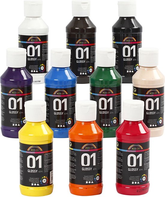 A-color acrylverf - Assortiment, kleuren assorti, 01 - glossy, 10x100 ml |  bol.com