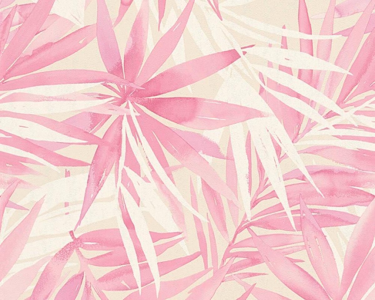 AQUAREL PALMBLADEREN BEHANG - Beige Roze Wit - AS Creation DESIGNDSCHUNGEL 2 by Laura Noltemeyer
