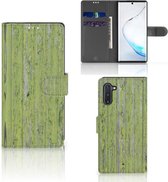Smartphone Hoesje Geschikt voor Samsung Note 10 Book Style Case Green Wood