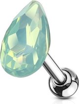 Tragus  piercing tear drup opalite groen ©LMPiercings
