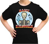 Happy Halloween skelet verkleed t-shirt zwart voor kinderen L (146-152)