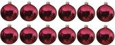 12x Fuchsia roze glazen kerstballen 10 cm - Glans/glanzende - Kerstboomversiering fuchsia roze
