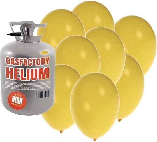 Helium tank met 50 gele ballonnen - Geel - Heliumgas met ballonnen voor een thema feest - Shoppartners