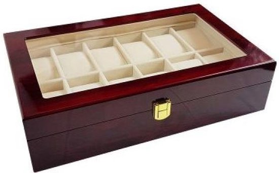 Luxe klassieke houten horlogebox voor 12 horloges Rood bol