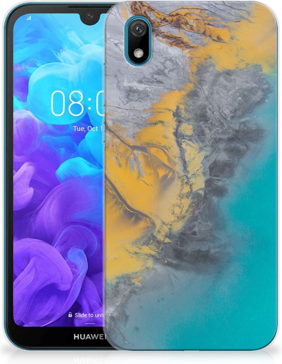 Huawei Y5 (2019) TPU Siliconen Hoesje Marble Blue Gold