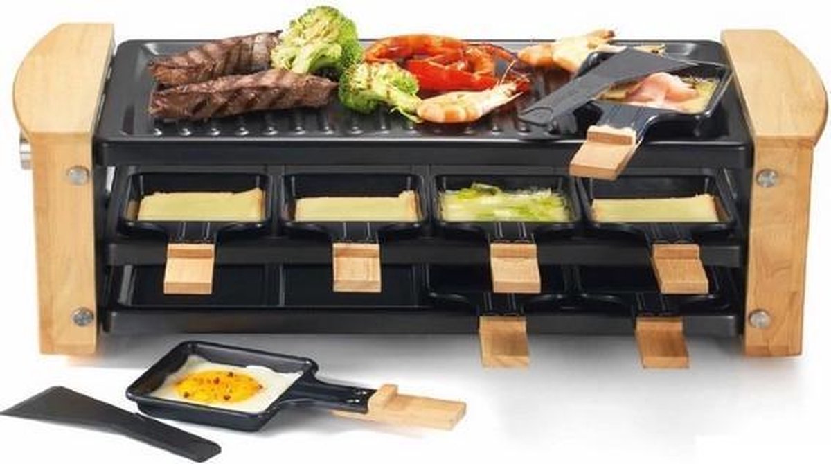 KitchenChef KCWOOD.8RP raclette 8 persoon personen Zwart Hout 1200 W