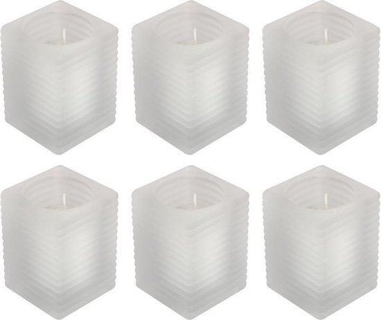 6x Matte glazen kaarsenhouders met kaars 7 x 10 cm 24 branduren - Geurloze kaarsen - Woondecoraties