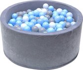 Ballenbak - stevige grijze ballenbad - 90 x 40 cm - 400 ballen Ø 7 cm - blauw, wit, grijs