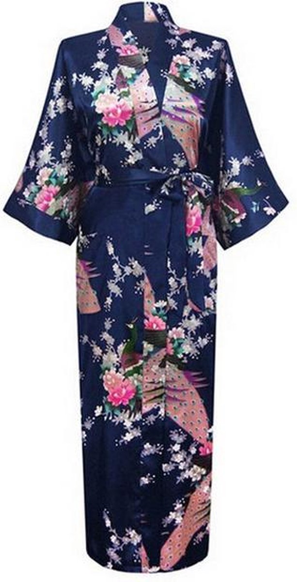 KIMU® driekwarts kimono donkerblauw - maat XS-S - ochtendjas yukata kamerjas badjas