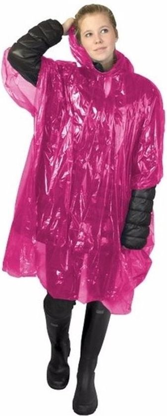 3x wegwerp regenponcho roze - Merkloos