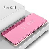 Clear View Mirror Stand Cover + PET Screenprotector voor Galaxy A70 _ Roze Goud