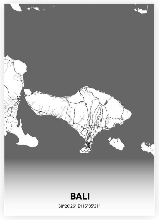 Bali plattegrond - poster - Zwart witte stijl