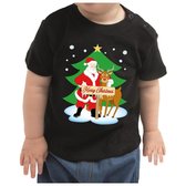 Kerstshirt / t-shirt zwart - Santa en Rudolf het rendier voor peuters / kinderen - jongen / meisje 86 (9-18 maanden)