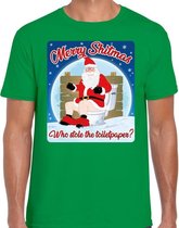 Fout Kerstshirt / t-shirt  - Merry shitmas who stole the toiletpaper - groen voor heren - kerstkleding / kerst outfit L