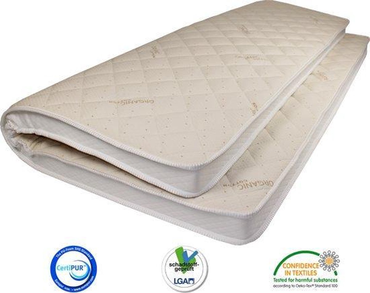 Topmatras Organisch Katoen 150x190x8 Koudschuim HR55 zacht topper - Matrassenmaker.