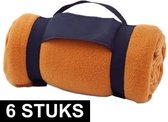 6x Fleece dekens/plaids oranje met afneembaar handvat 160 x 130 cm - Woondeken - Fleecedekens