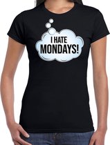 I hate mondays / hekel aan maandag fun tekst t-shirt / shirt - zwart - voor dames - fun tekst / grappige shirts / outfit XS