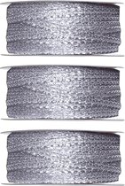 3x Hobby/decoratie metallic zilveren sierlinten 3 mm x 25 meter - Kerst - Cadeaulinten draden/touwen - Verpakkingsmateriaal